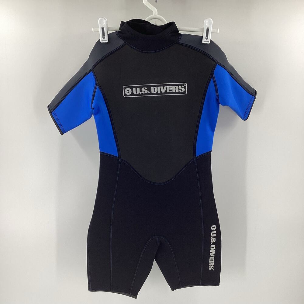 US Divers Youth 2/2 Shorty Wetsuit Black Blue Gray Size Medium 12 New 789